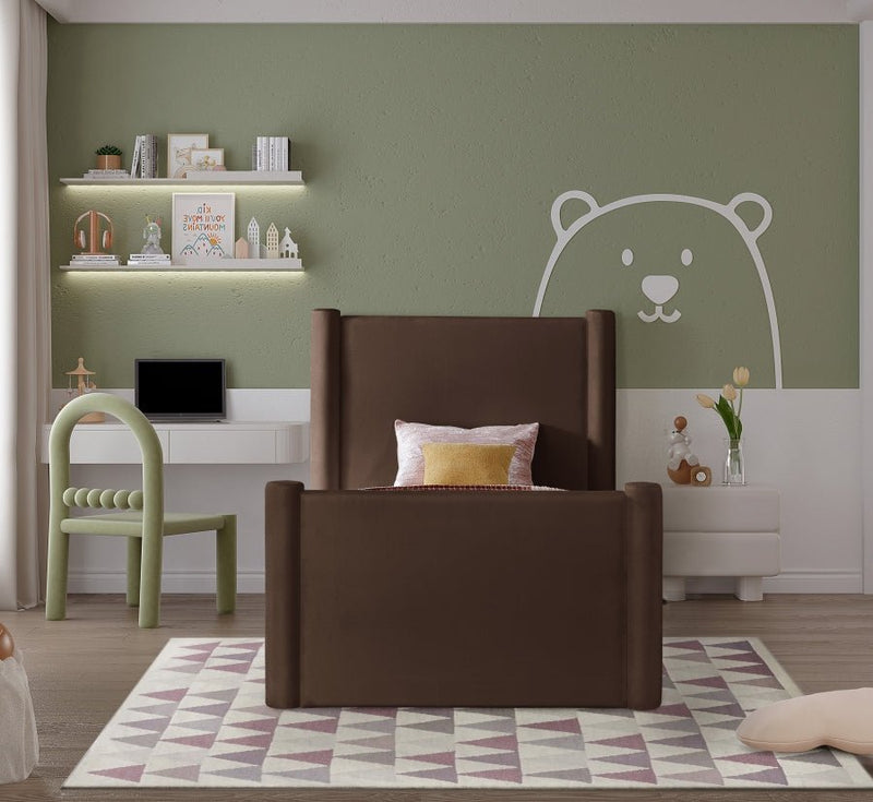 Elias Velvet Twin Bed Brown - Gate FurnitureTwin Bed