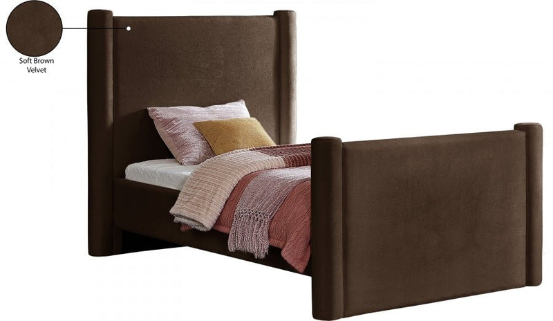 Elias Velvet Twin Bed Brown - Gate FurnitureTwin Bed