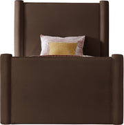Elias Velvet Twin Bed Brown - Gate FurnitureTwin Bed