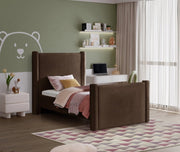 Elias Velvet Twin Bed Brown - Gate FurnitureTwin Bed