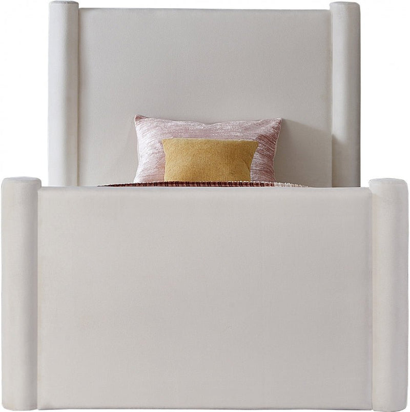 Elias Velvet Twin Bed Cream - Gate FurnitureTwin Bed