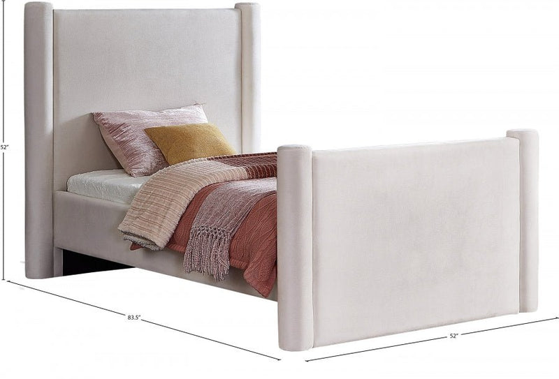 Elias Velvet Twin Bed Cream - Gate FurnitureTwin Bed