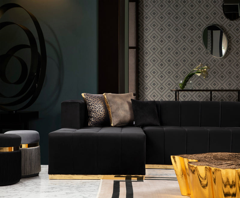 Elisha Black Velvet Double Chaise Sectional - Gate FurnitureSectional