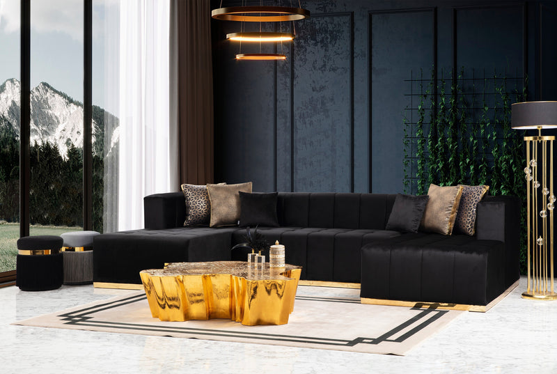 Elisha Black Velvet Double Chaise Sectional - Gate FurnitureSectional