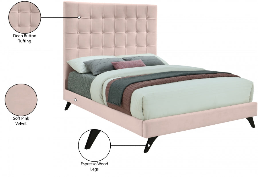 Elly Velvet Full Bed Pink - EllyPink-F