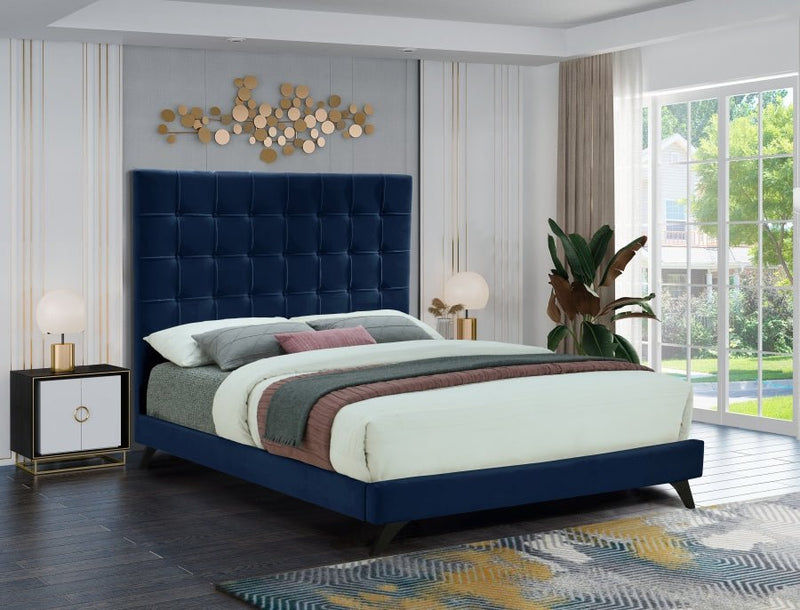 Elly Velvet King Bed Blue - Gate FurnitureKing Bed