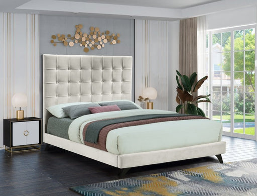 Elly Velvet King Bed Cream - Gate FurnitureKing Bed