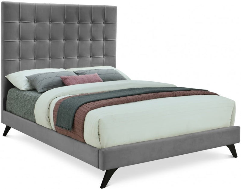 Elly Velvet King Bed Grey - Gate FurnitureKing Bed