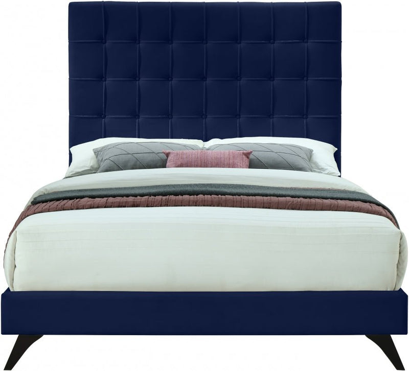 Elly Velvet Queen Bed Blue - Gate FurnitureQueen Bed