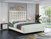 Elly Velvet Queen Bed Cream - Gate FurnitureQueen Bed