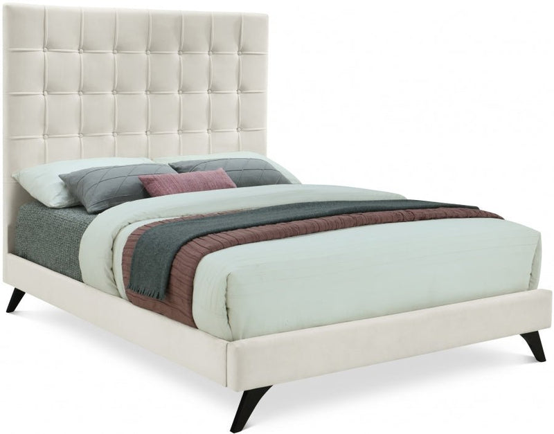 Elly Velvet Queen Bed Cream - Gate FurnitureQueen Bed