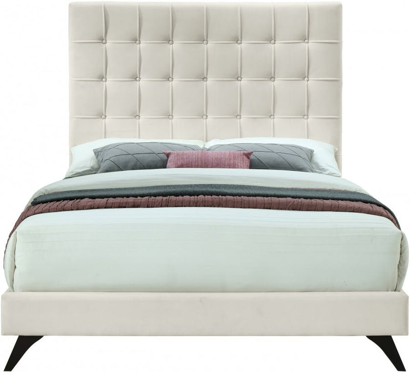 Elly Velvet Queen Bed Cream - Gate FurnitureQueen Bed