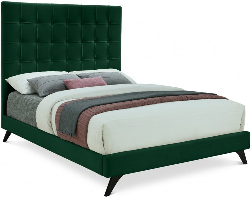 Elly Velvet Queen Bed Green - Gate FurnitureQueen Bed
