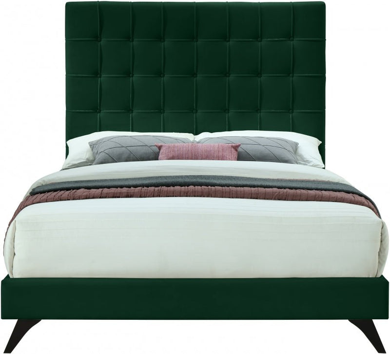 Elly Velvet Queen Bed Green - Gate FurnitureQueen Bed