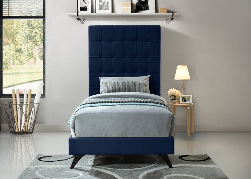 Elly Velvet Twin Bed Blue - Gate FurnitureTwin Bed