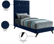 Elly Velvet Twin Bed Blue - Gate FurnitureTwin Bed