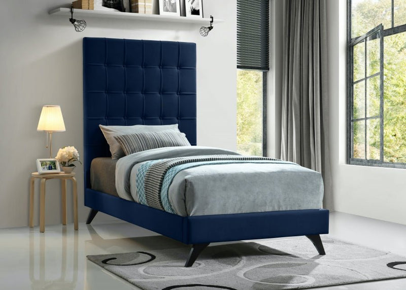 Elly Velvet Twin Bed Blue - Gate FurnitureTwin Bed