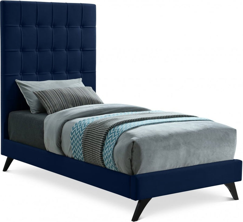 Elly Velvet Twin Bed Blue - Gate FurnitureTwin Bed