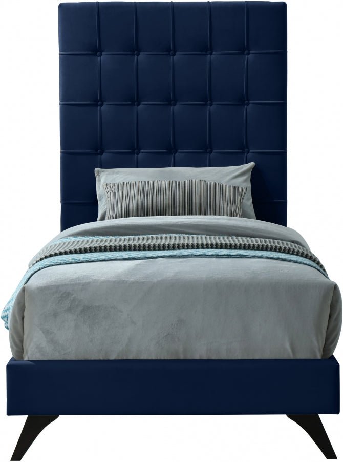 Elly Velvet Twin Bed Blue - Gate FurnitureTwin Bed