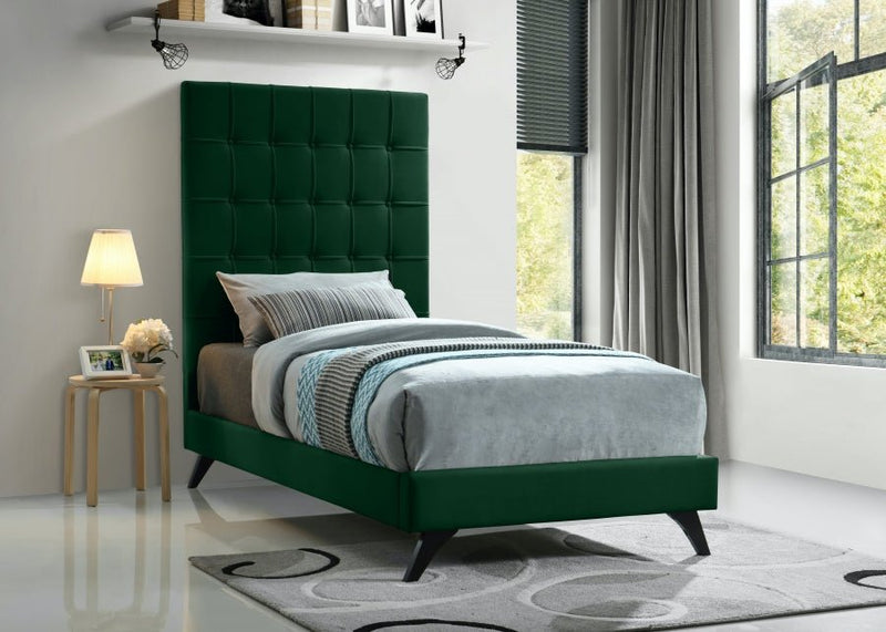 Elly Velvet Twin Bed Green - Gate FurnitureTwin Bed