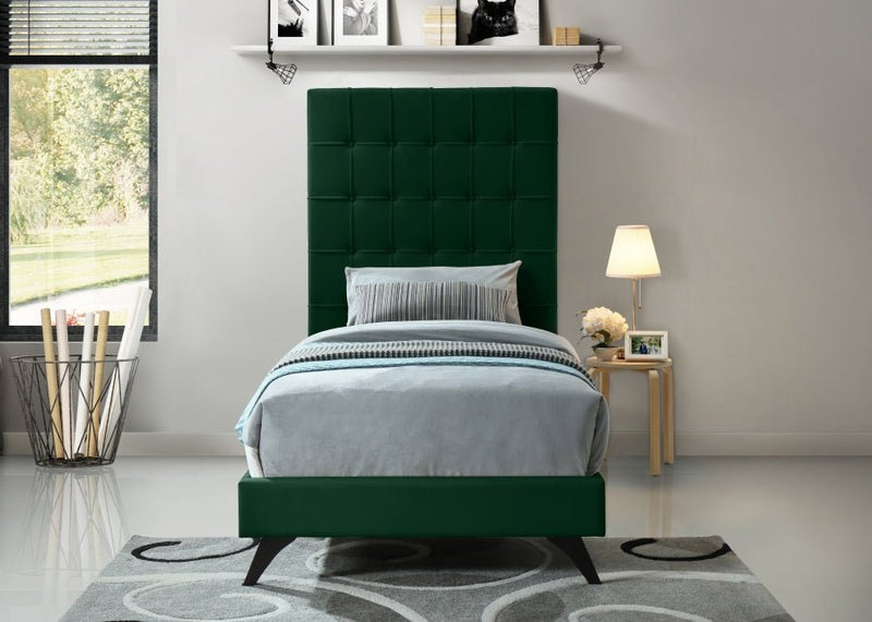 Elly Velvet Twin Bed Green - Gate FurnitureTwin Bed