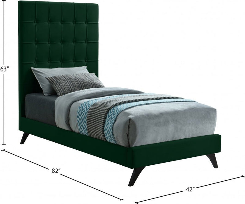 Elly Velvet Twin Bed Green - Gate FurnitureTwin Bed