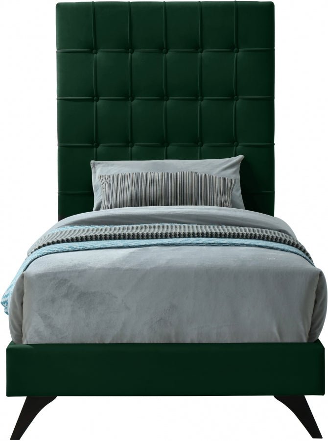 Elly Velvet Twin Bed Green - Gate FurnitureTwin Bed