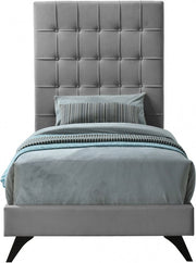 Elly Velvet Twin Bed Grey - Gate FurnitureTwin Bed