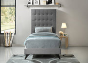 Elly Velvet Twin Bed Grey - Gate FurnitureTwin Bed