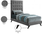 Elly Velvet Twin Bed Grey - Gate FurnitureTwin Bed