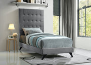Elly Velvet Twin Bed Grey - Gate FurnitureTwin Bed