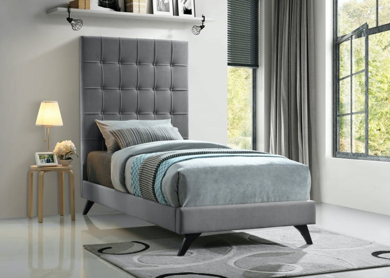 Elly Velvet Twin Bed Grey - Gate FurnitureTwin Bed