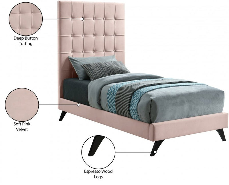 Elly Velvet Twin Bed Pink - Gate FurnitureTwin Bed