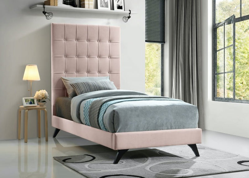 Elly Velvet Twin Bed Pink - Gate FurnitureTwin Bed