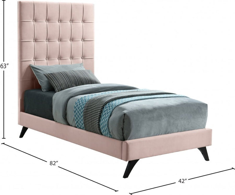 Elly Velvet Twin Bed Pink - Gate FurnitureTwin Bed