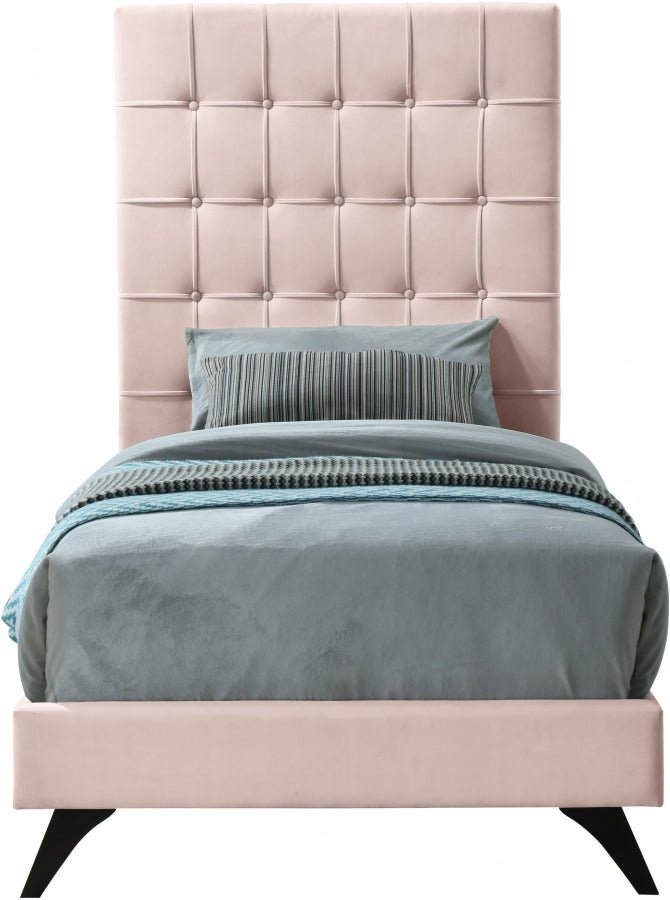 Elly Velvet Twin Bed Pink - Gate FurnitureTwin Bed
