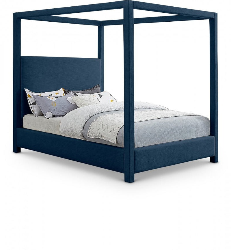Emerson Linen Textured King Bed (3 Boxes) Blue - Gate FurnitureKing Bed