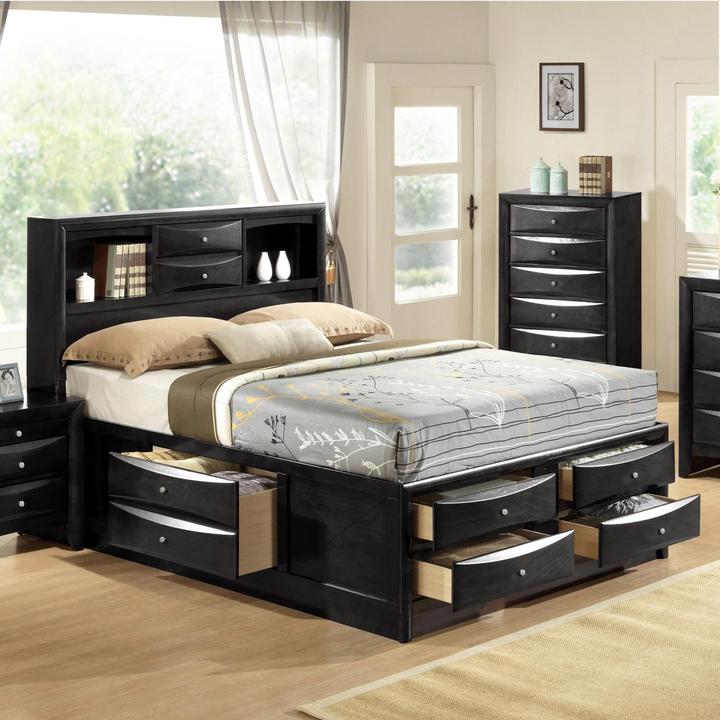 Emily Black Queen Storage Platform Bed - Gate FurnitureQueen Bed