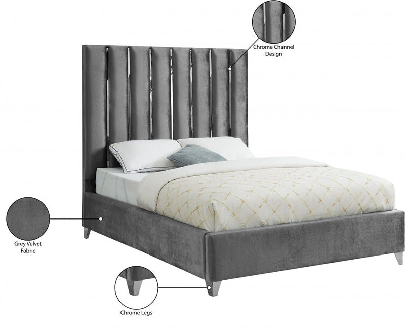 Enzo Velvet Full Bed Grey - EnzoGrey-F