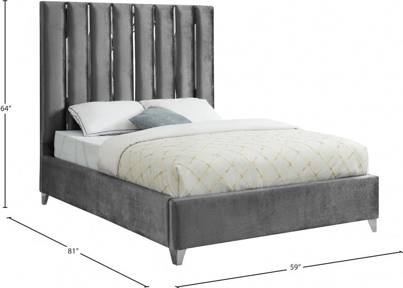 Enzo Velvet Full Bed Grey - EnzoGrey-F