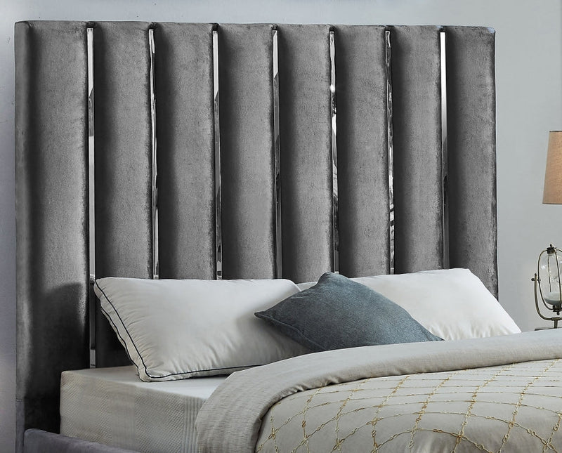 Enzo Velvet King Bed Grey - Gate FurnitureKing Bed