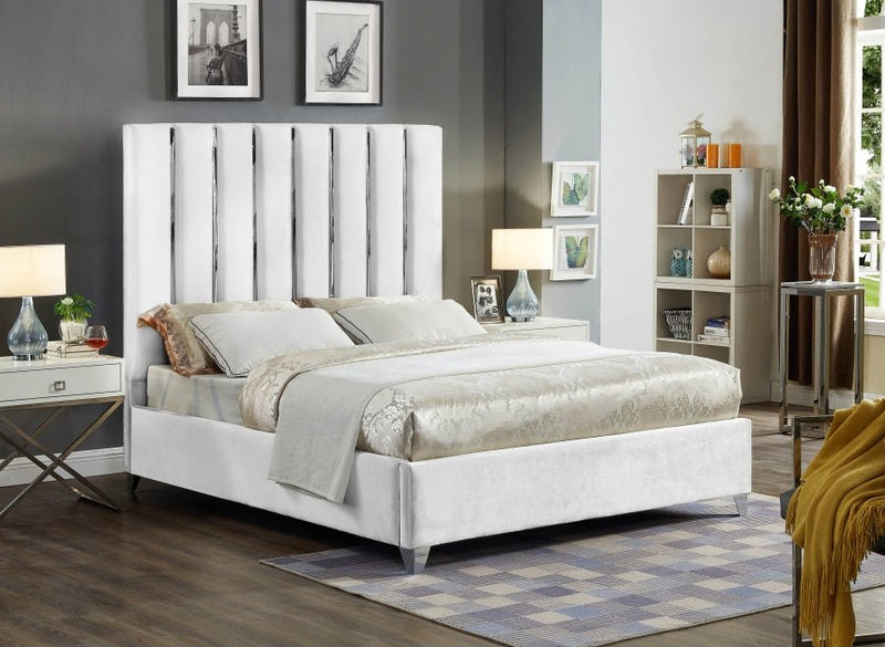 Enzo Velvet King Bed White - Gate FurnitureKing Bed