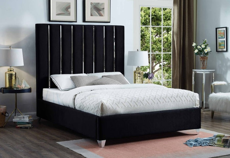 Enzo Velvet Queen Bed Black - Gate FurnitureQueen Bed