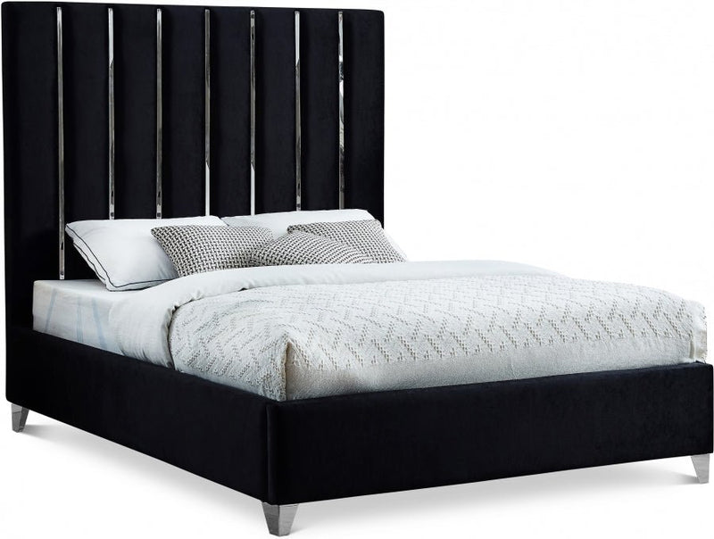 Enzo Velvet Queen Bed Black - Gate FurnitureQueen Bed