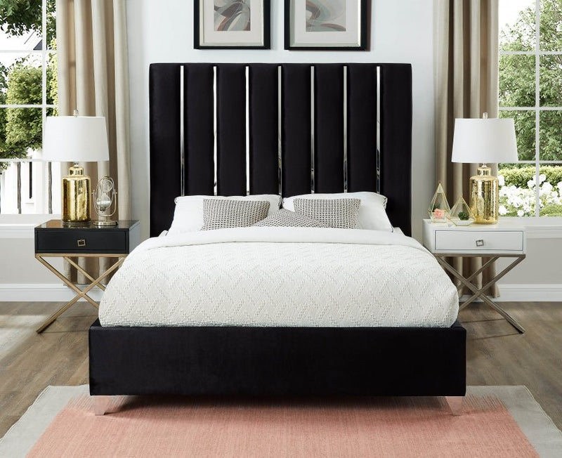 Enzo Velvet Queen Bed Black - Gate FurnitureQueen Bed