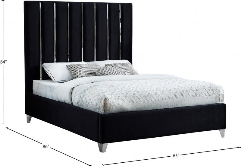 Enzo Velvet Queen Bed Black - Gate FurnitureQueen Bed