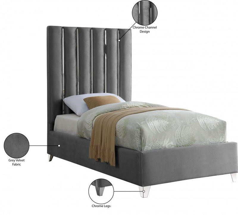 Enzo Velvet Twin Bed Grey - Gate FurnitureTwin Bed