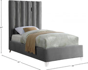Enzo Velvet Twin Bed Grey - Gate FurnitureTwin Bed