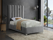 Enzo Velvet Twin Bed Grey - Gate FurnitureTwin Bed