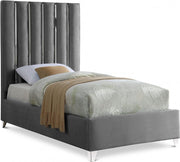 Enzo Velvet Twin Bed Grey - Gate FurnitureTwin Bed